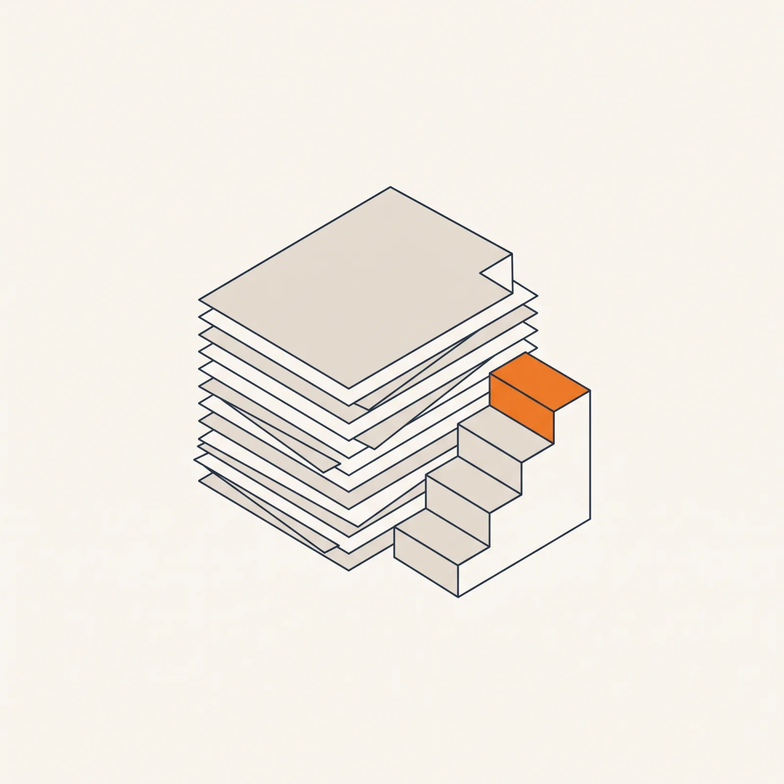 Une pile de documents versionnés et un petit escalier qui monte